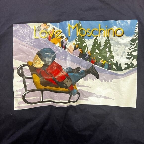 Love Moschino women men Blue Graphic T-Shirt extra large snow sled - Picture 9 of 11